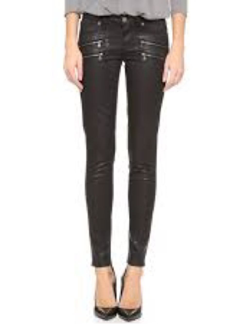 PAIGE Edgemont Coated Skinny Jeans - black coated finish & zipper pocket details